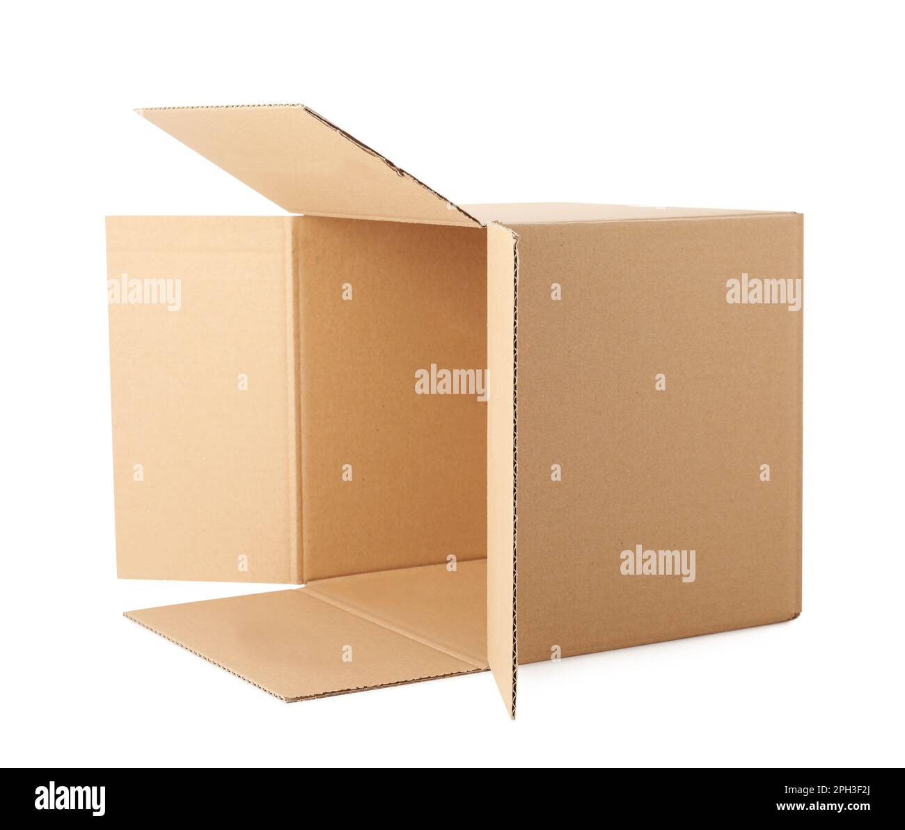 Empty open cardboard box isolated on white Stock Photo - Alamy