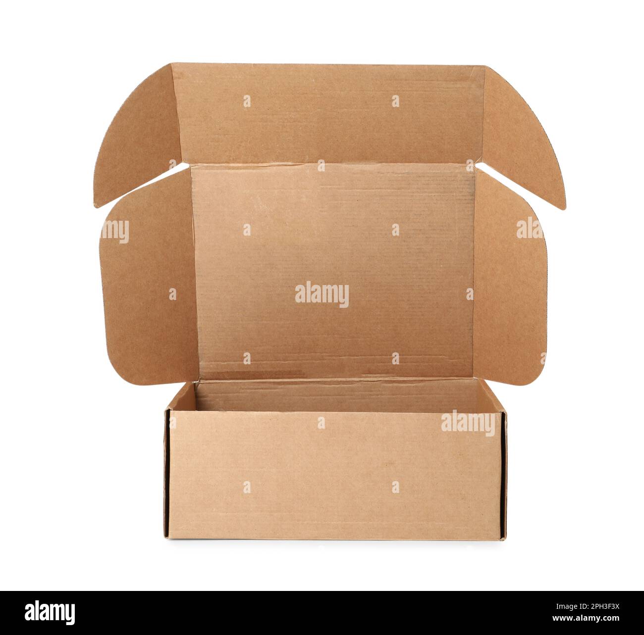 Empty open cardboard box isolated on white Stock Photo - Alamy