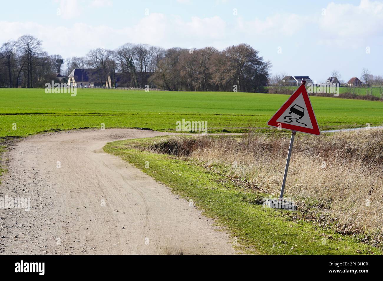 Risk of Skidding Road Sign, Germany Stock Photo