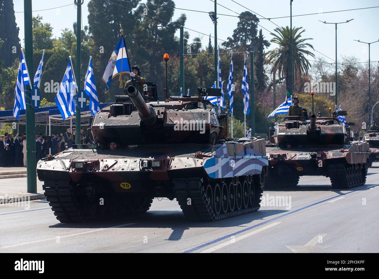 Athens, Greece. 25th Mar, 2023. Military vehicles attend a military