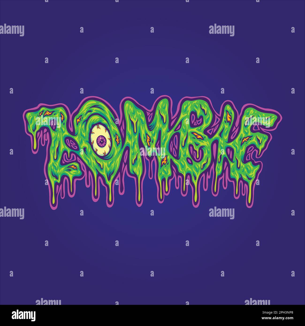 Scary zombie monster eye melting word lettering text cartoon ...