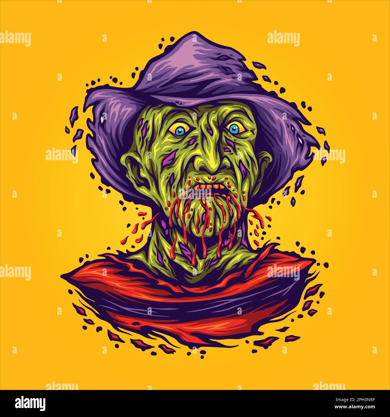 Scary monster zombie krueger face bloody melted logo cartoon illustrations vector for your work logo, merchandise t-shirt, stickers and label designs, Stock Vector
