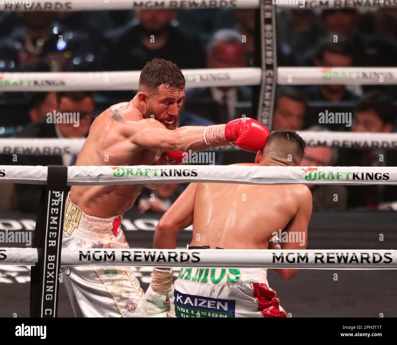 LAS VEGAS, NRVADA - MARCH 25: (L-R) Joseph Spencer throws a jab against ...