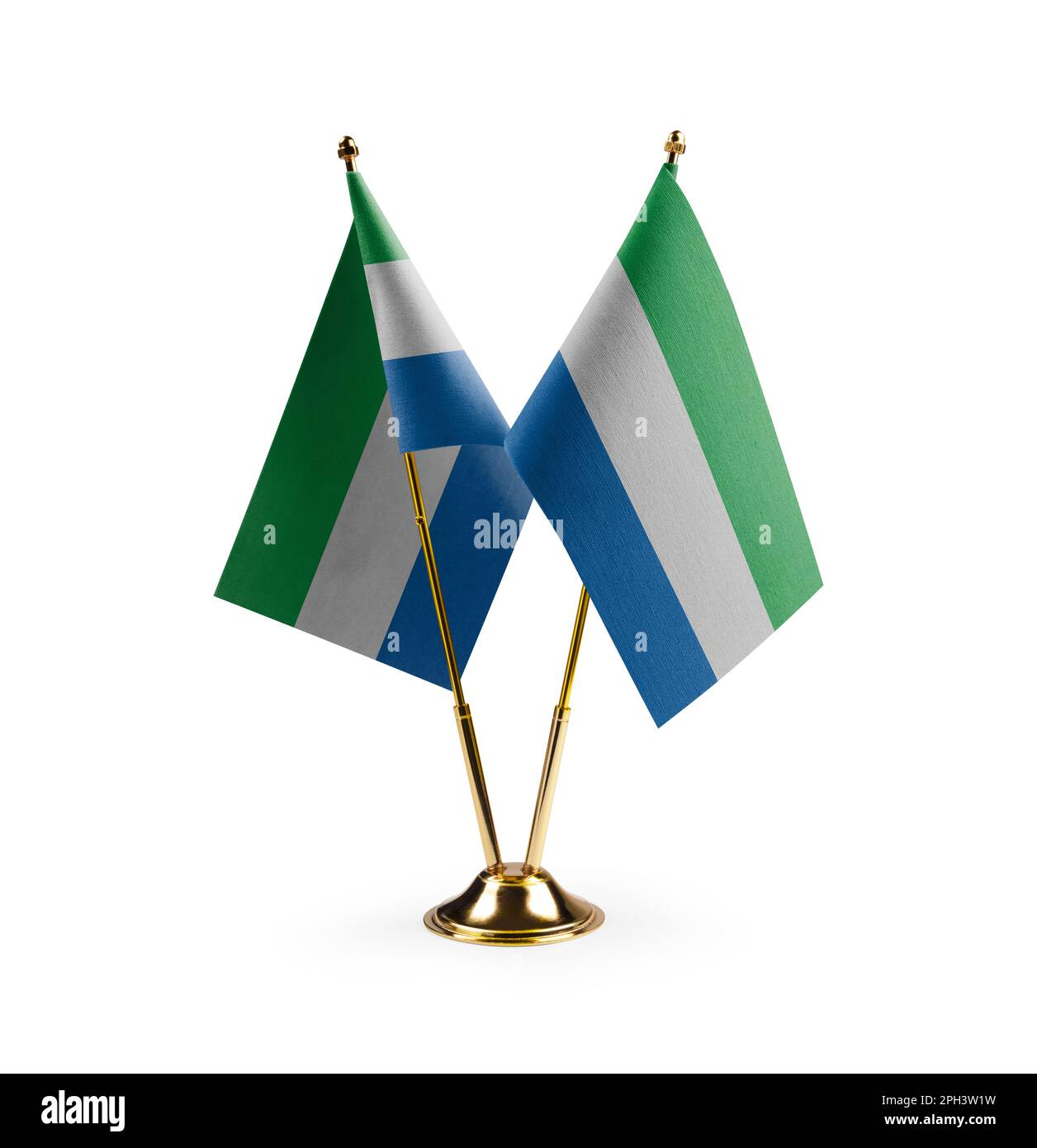 Small national flags of the Sierra Leone on a white background. Stock Photo