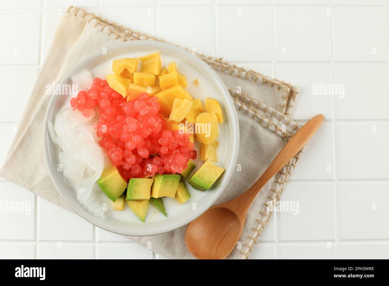 Top View Es Campur Oyen, Iced Mixed Fruit with Tapioca Pearl, Coconut