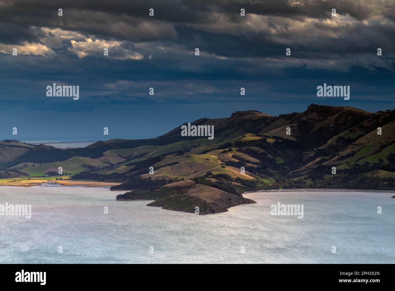 a picturesque view over Governors Bay in Canterbury, New Zealand Stock Photo