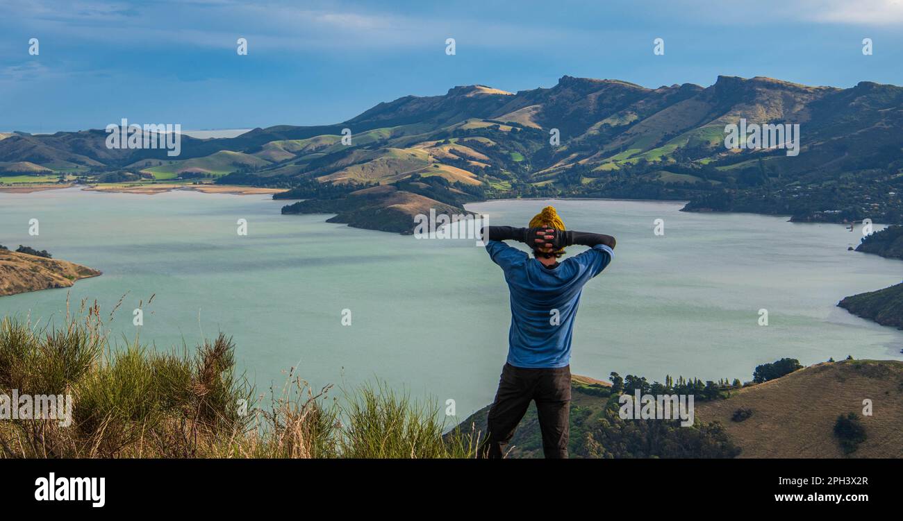 a picturesque view over Governors Bay in Canterbury, New Zealand Stock Photo