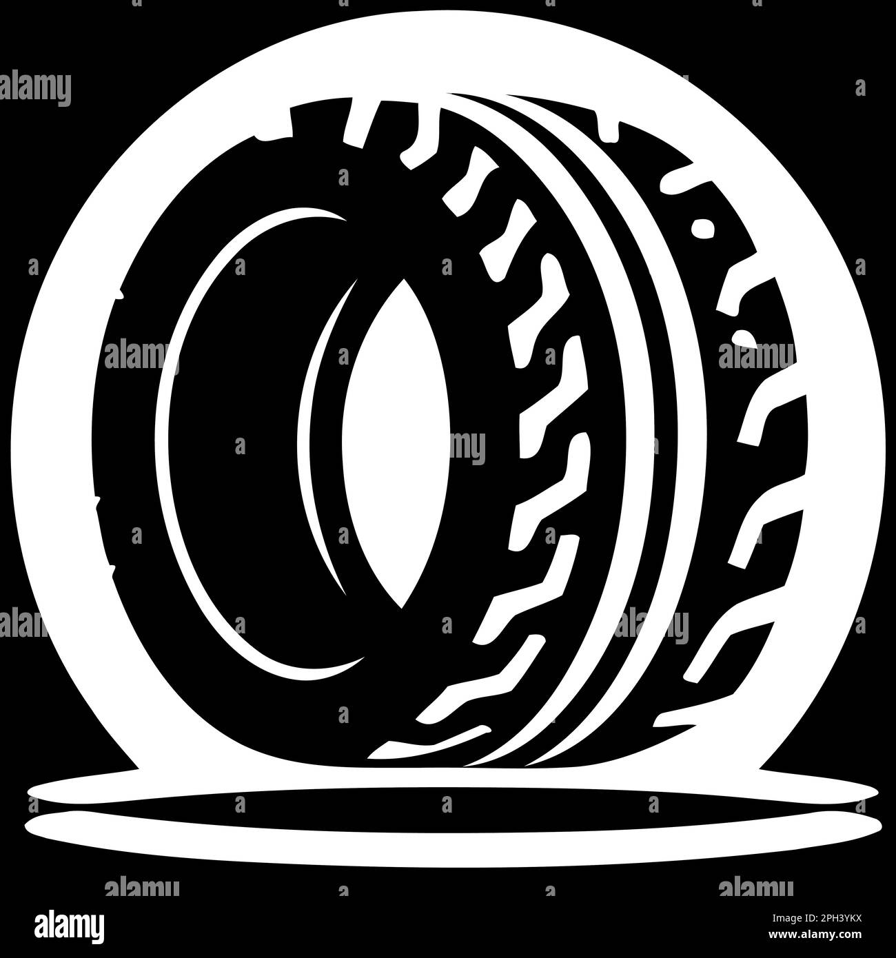 passenger car tire black and white minimalist vector illustration for