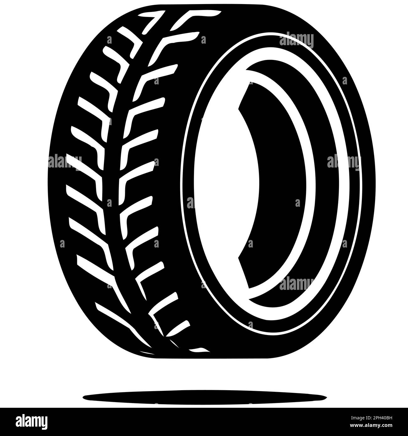 passenger car tire black and white minimalist vector illustration for