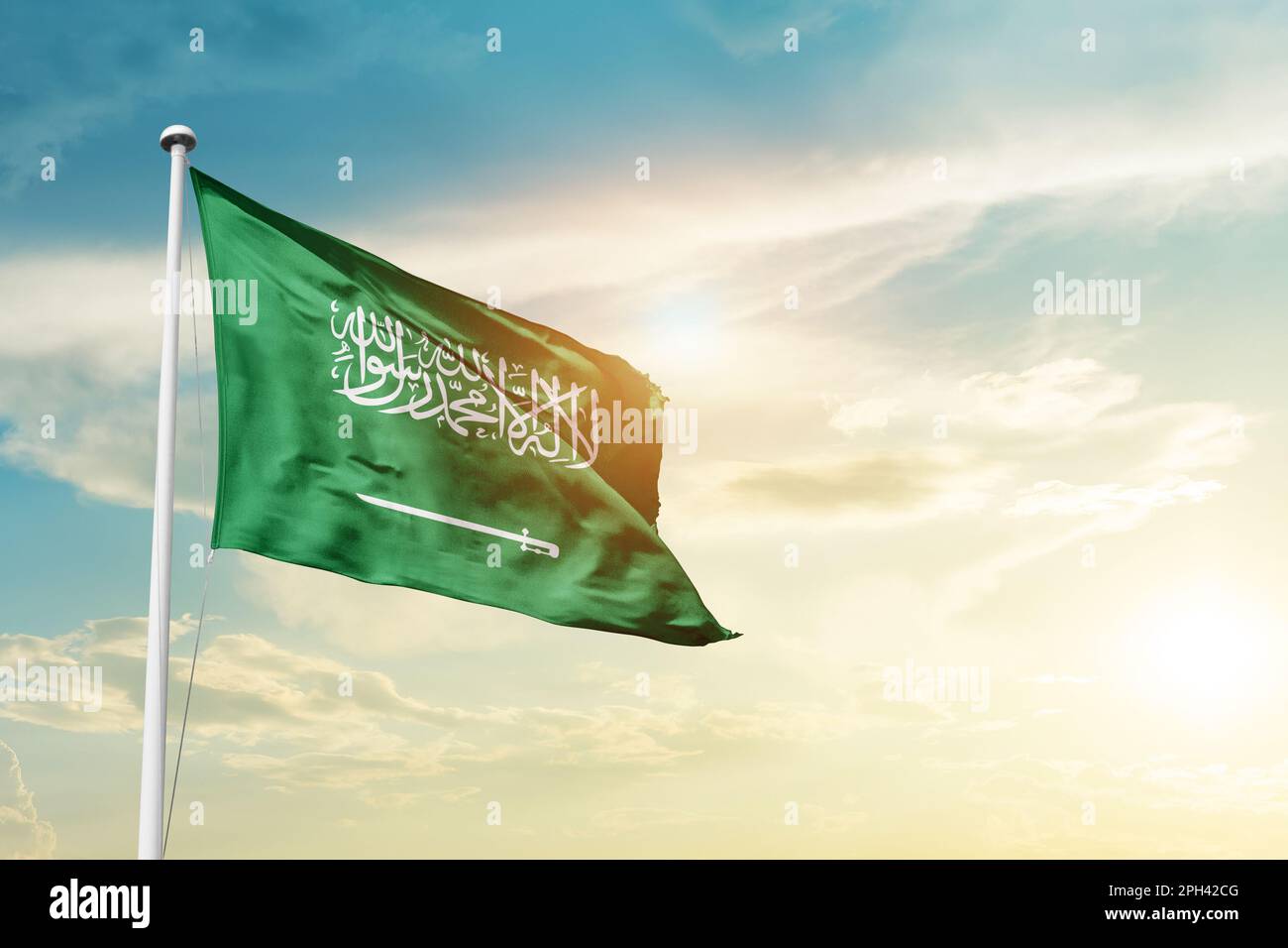 Saudi Arabia national flag waving. Stock Photo
