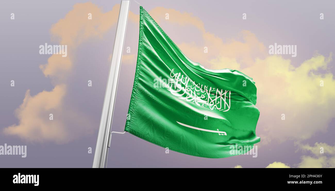 Saudi Arabia national flag waving. Stock Photo