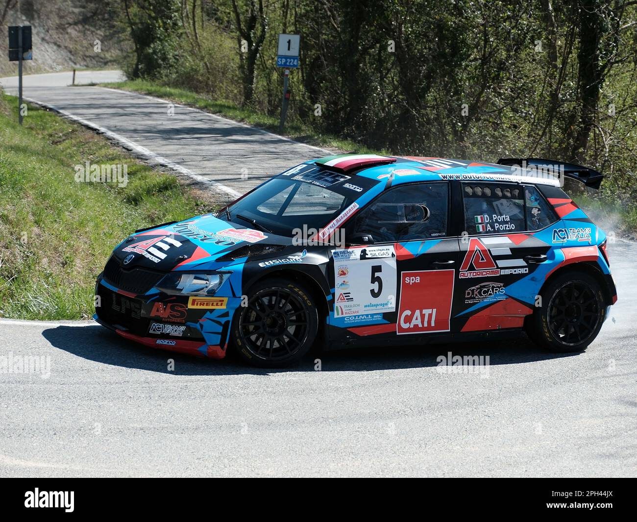 Turin, Italy. 25th Mar, 2023. Porta Davide ITA Porzio Alberto ITA RC2N R5 Skoda Fabia LPS Racing Team Sport Management during the shakedown of Rally Team 971-2023 in Pavarolo - TO, on March 25, 2023 during 49Â° Rally Team 971 (day1), Rally in Turin, Italy, March 25 2023 Credit: Independent Photo Agency/Alamy Live News Stock Photo