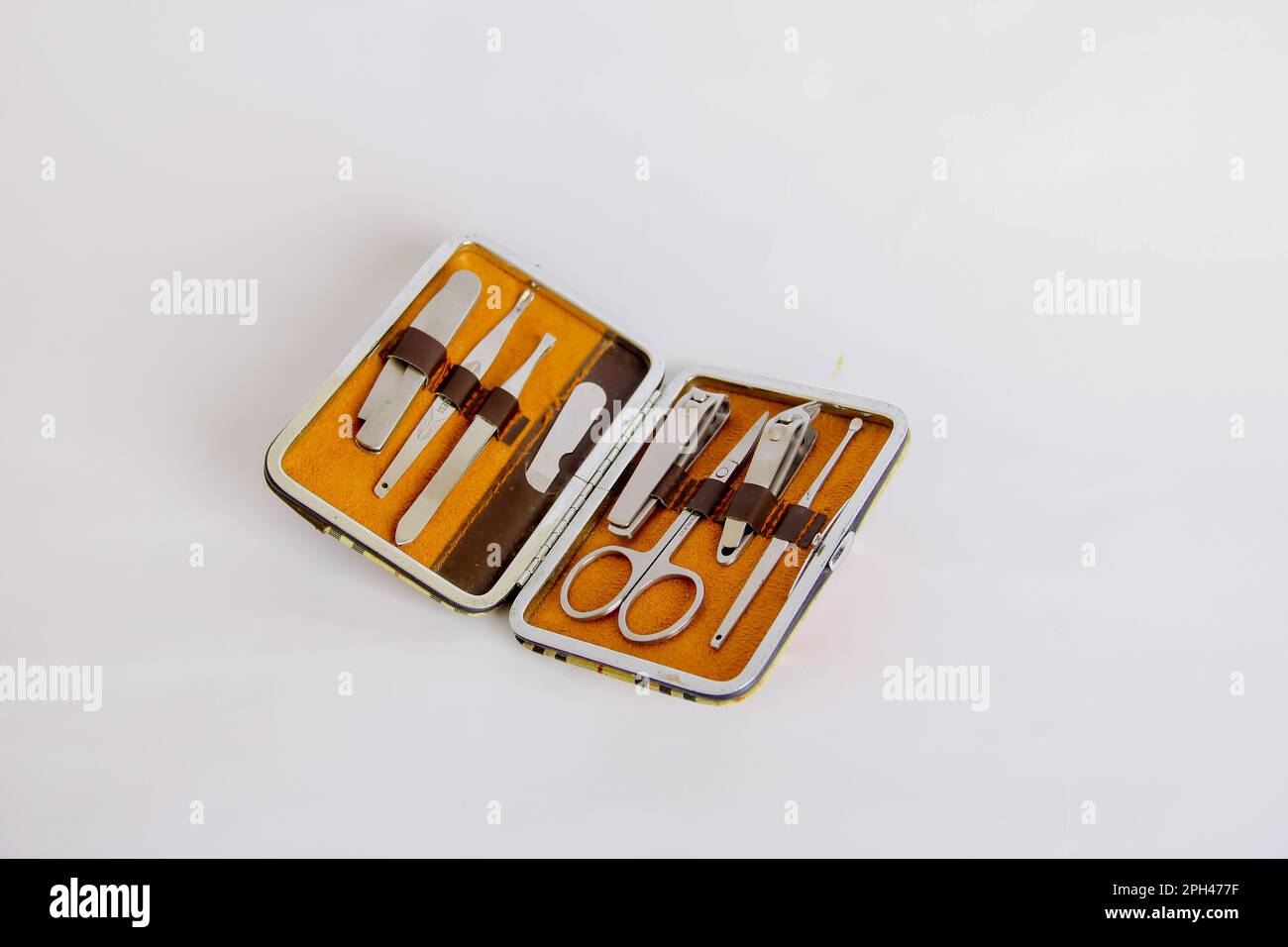 A set of nail care tools with isolated background, photos taken from different angles Stock