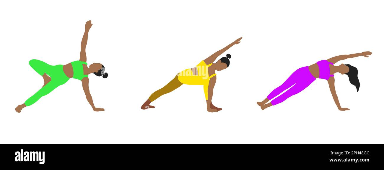Flexibility yoga poses collection. European, African, Asian female