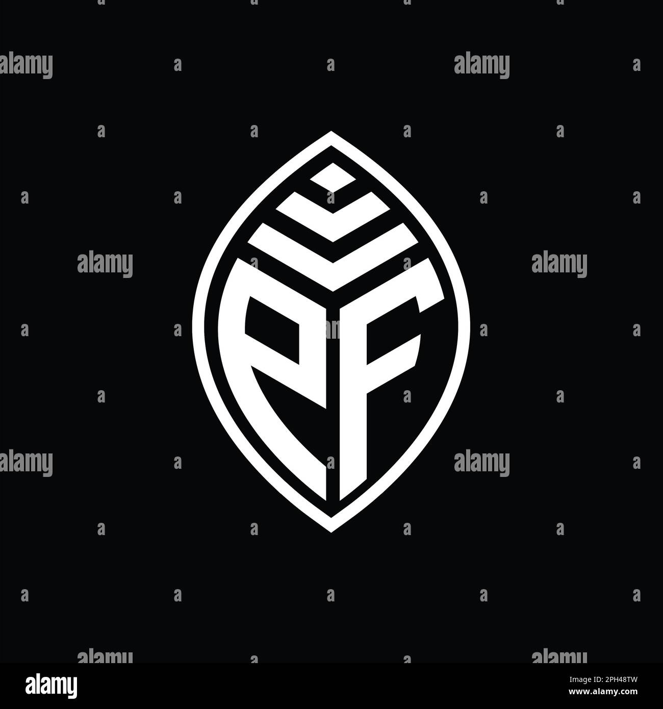 PF Logo monogram elegant leaf shape isolated outline design template Stock Photo