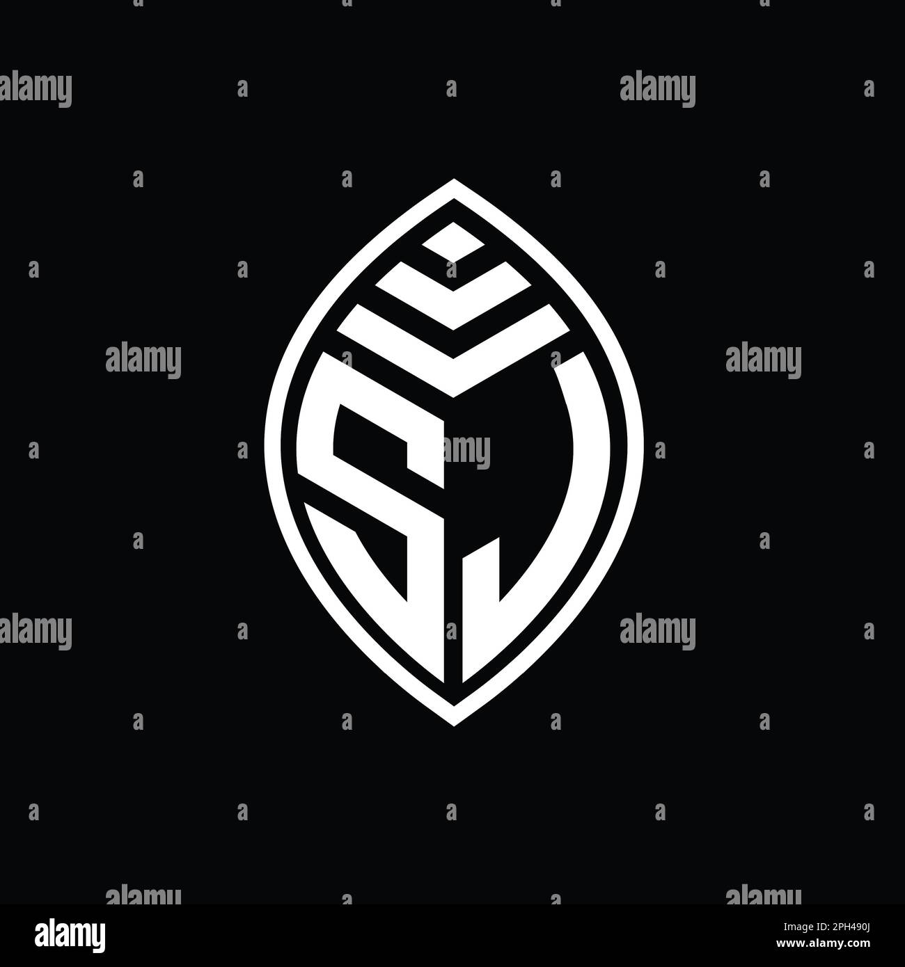SJ Logo monogram elegant leaf shape isolated outline design template Stock Photo