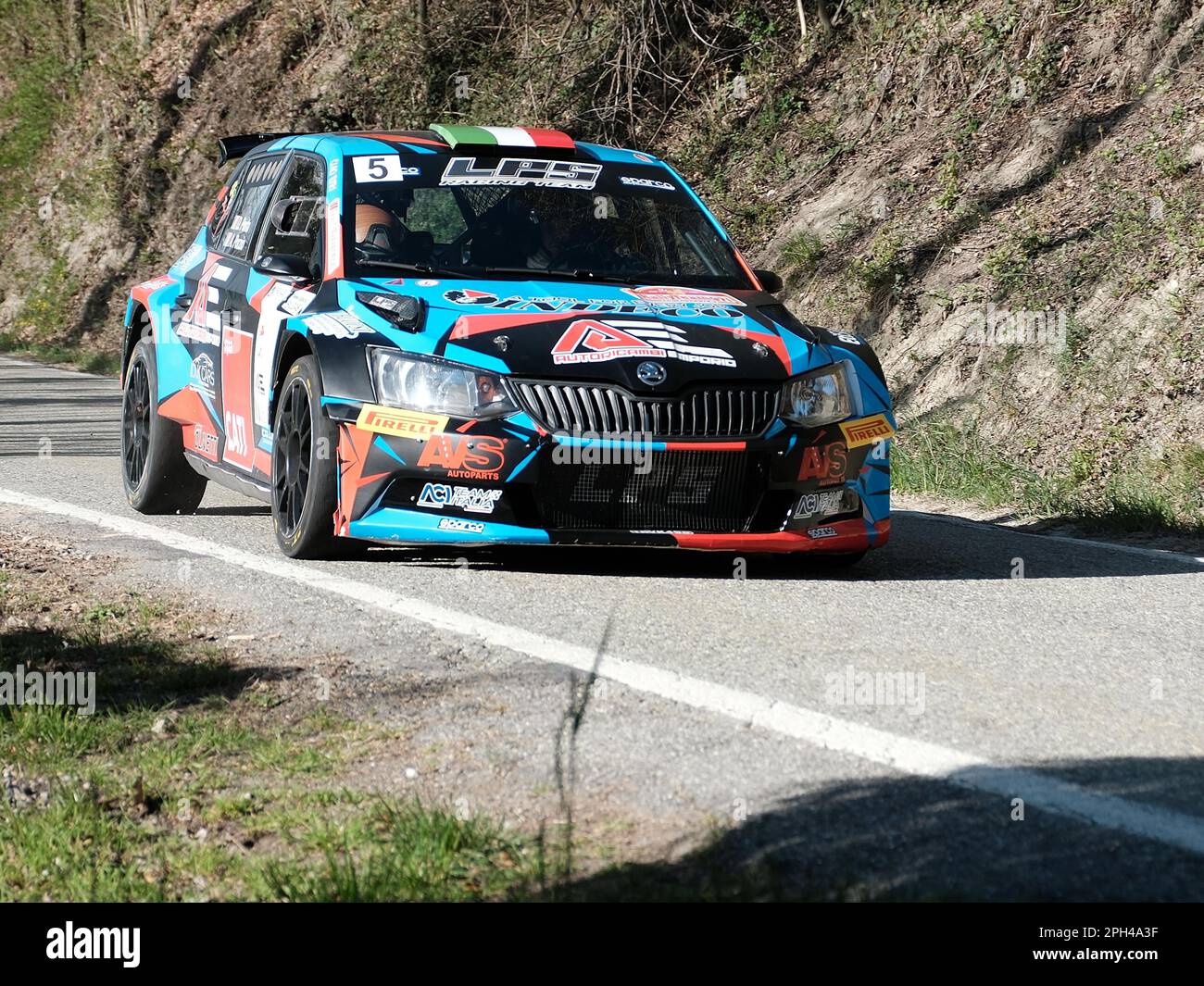 Turin, Italy. 25th Mar, 2023. Porta Davide ITA Porzio Alberto ITA RC2N R5 Skoda Fabia LPS Racing Team Sport Management during the shakedown of Rally Team 971-2023 in Pavarolo - TO, on March 25, 2023 during 49Â° Rally Team 971 (day1), Rally in Turin, Italy, March 25 2023 Credit: Independent Photo Agency/Alamy Live News Stock Photo