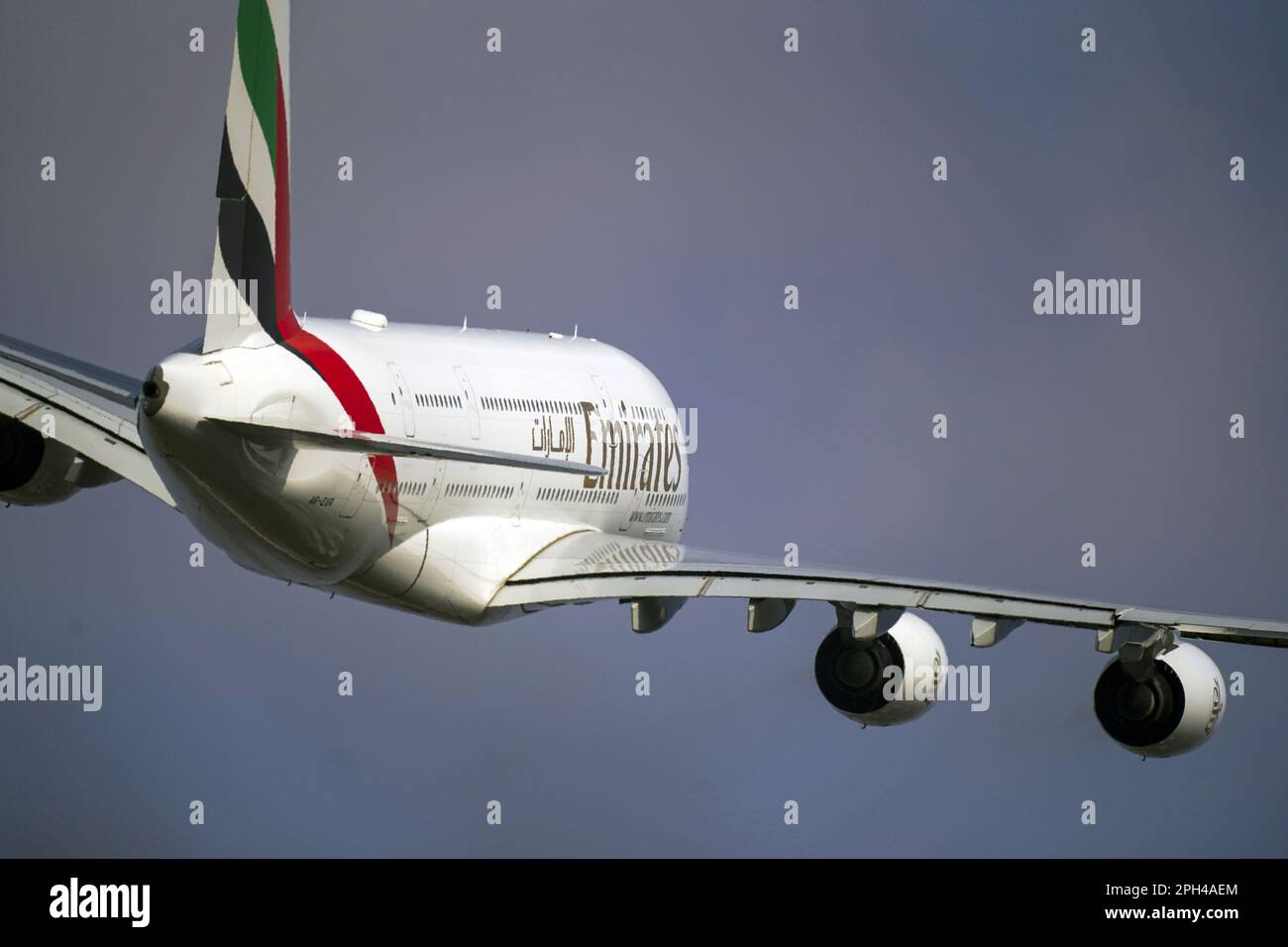 File photo dated 26/03/2022 of an Emirates Airbus A380 plane taking off