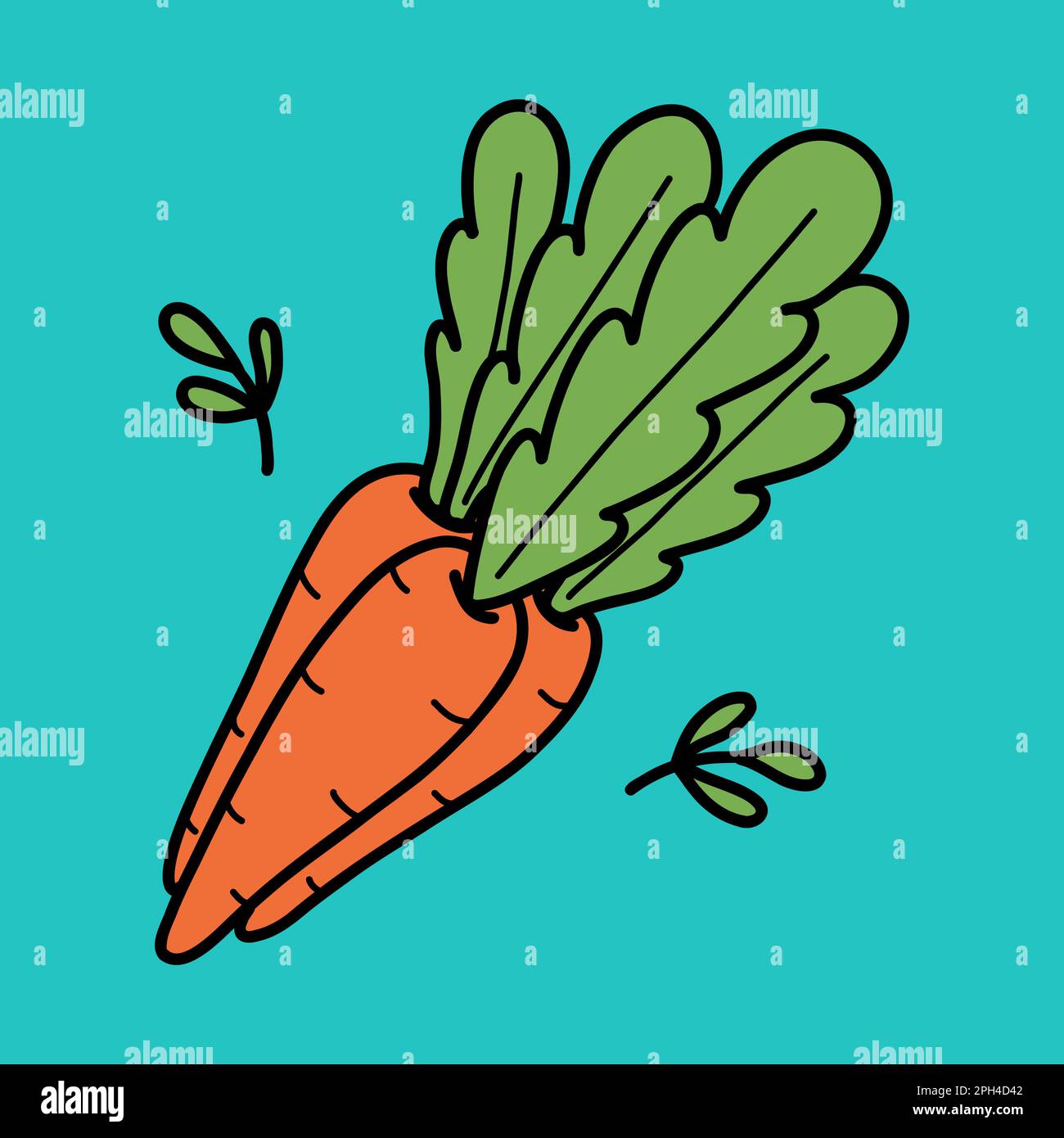 Cute carrots doodle Easter illustration for children. Kids outline