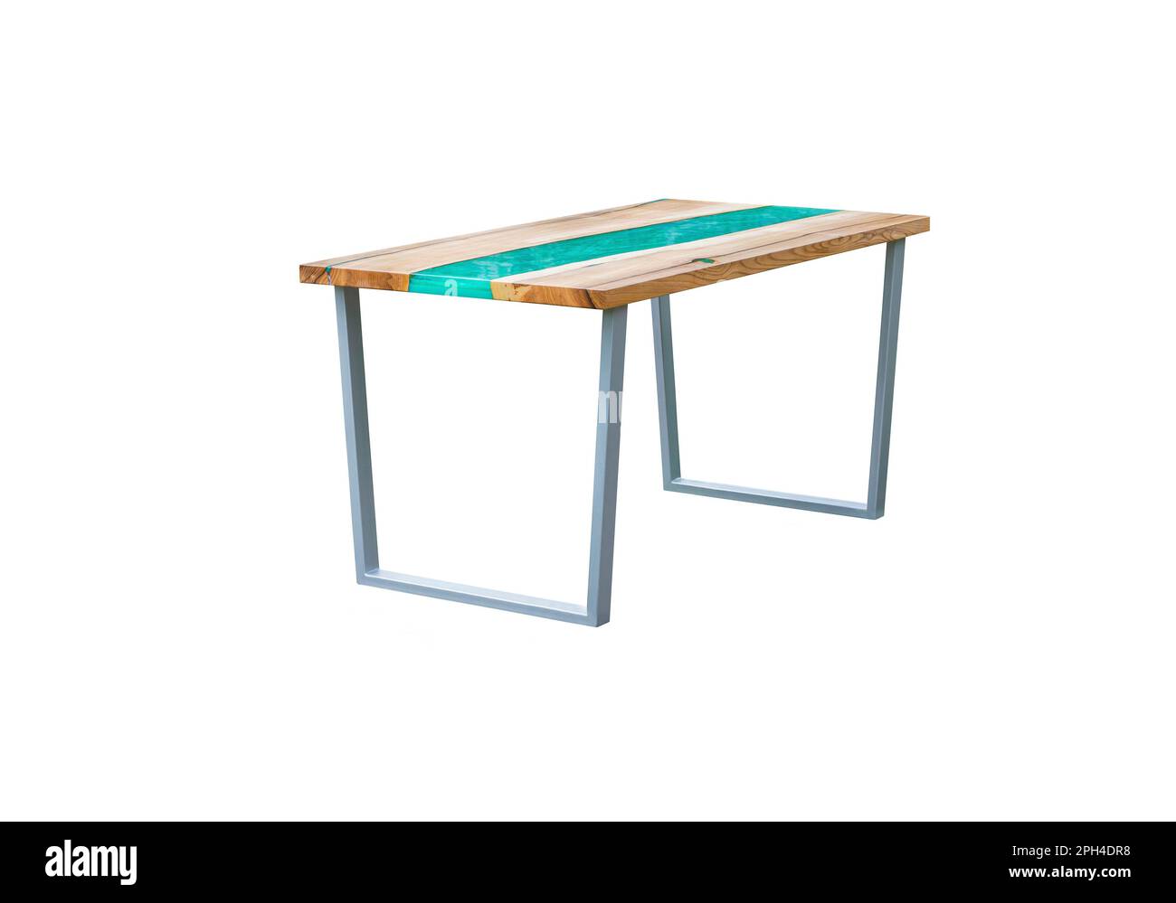 Modern epoxy dining table on white background. Interior element Stock Photo
