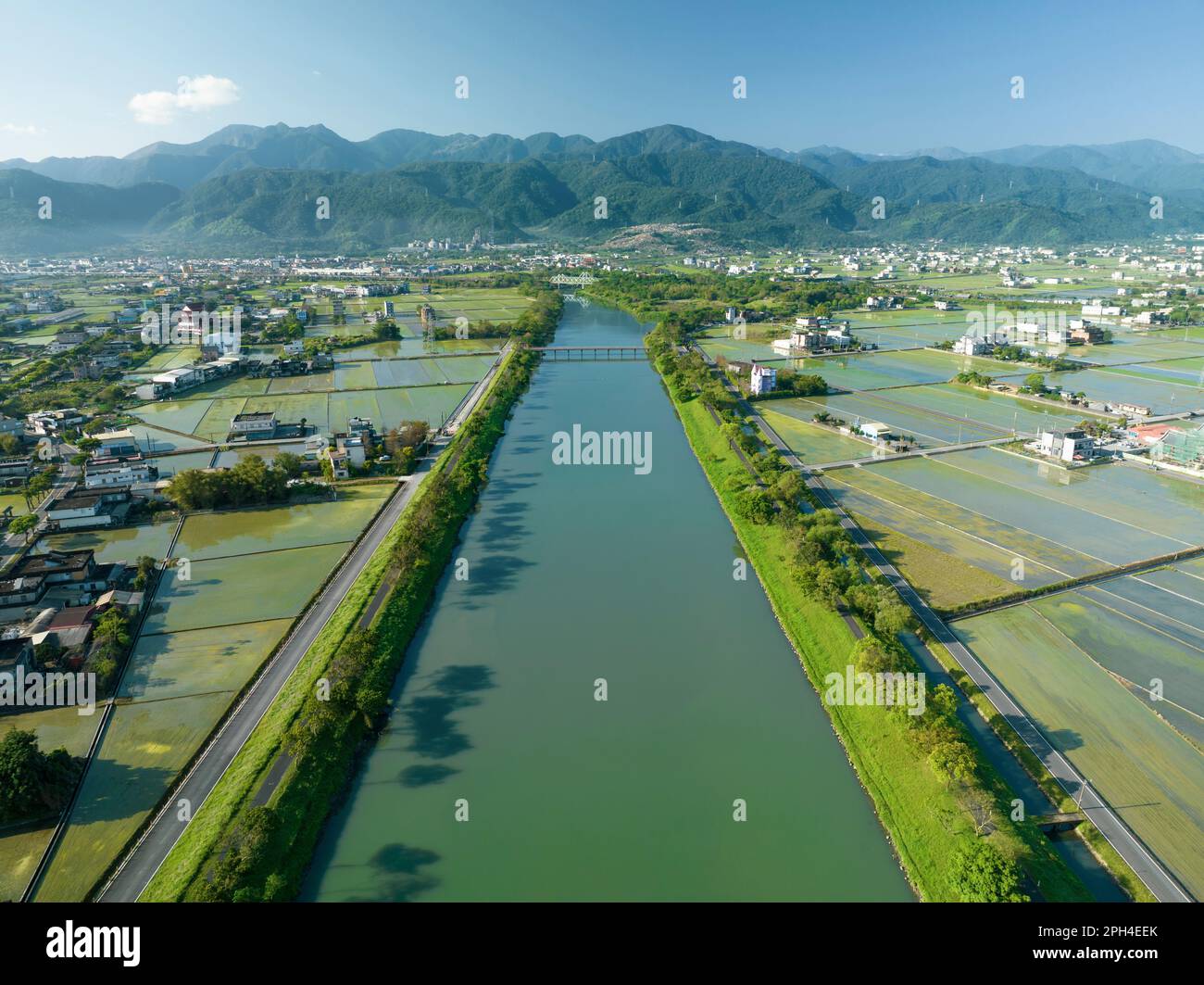 Aerial view of  dongshan river in yilan county, taiwan. Stock Photo