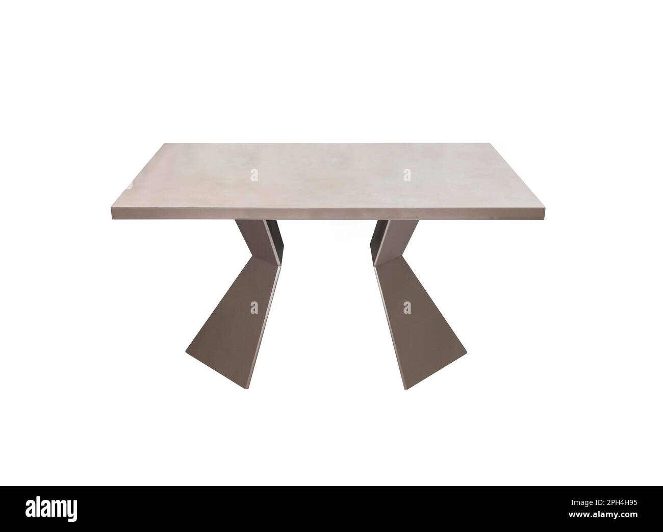 Mod silver table with trapezoidal legs on a white background. Interior Stock Photo