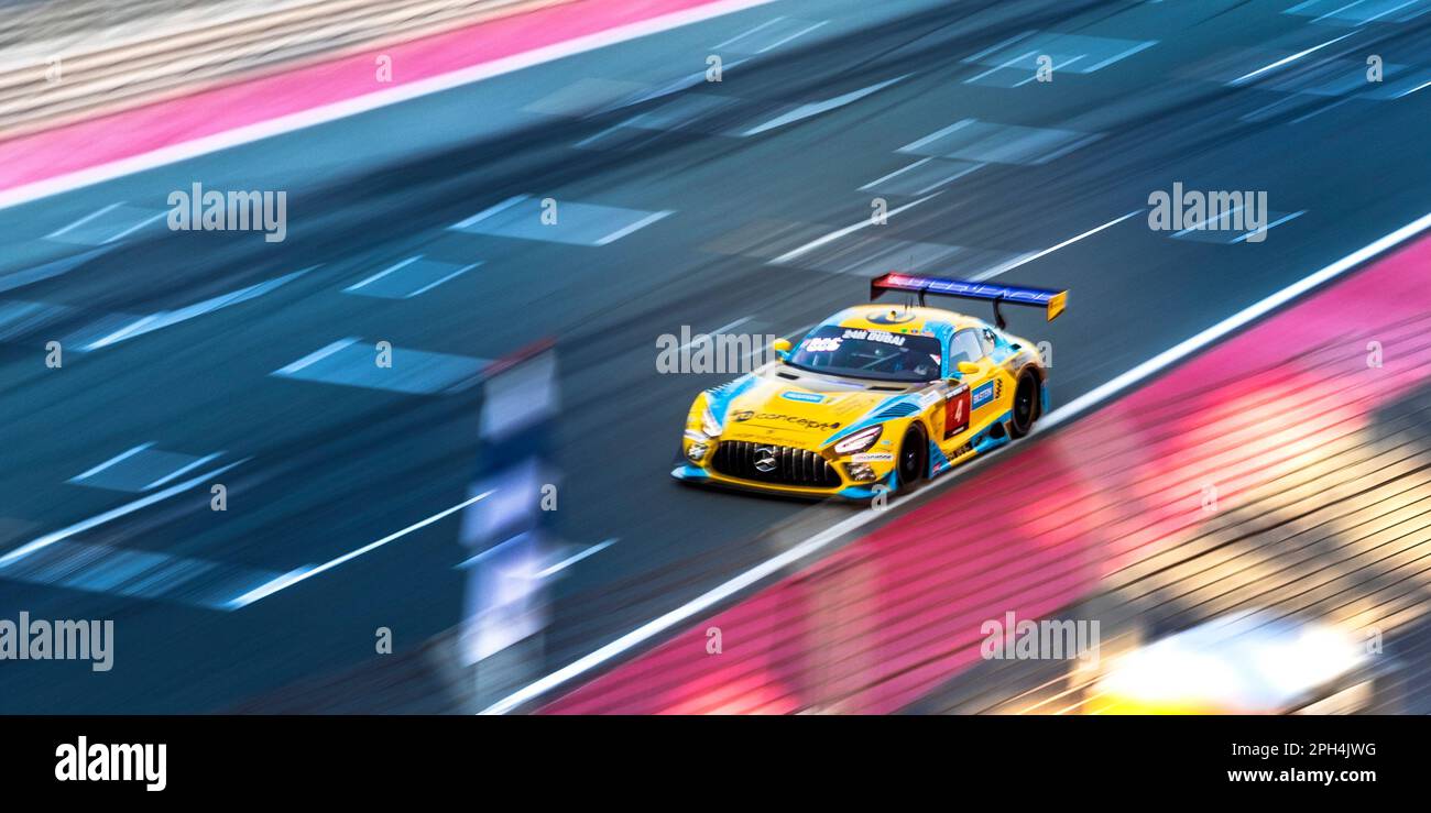 Dubai, UAE 01.14.2023 Racing cars on Dubai Autodrome circuit during