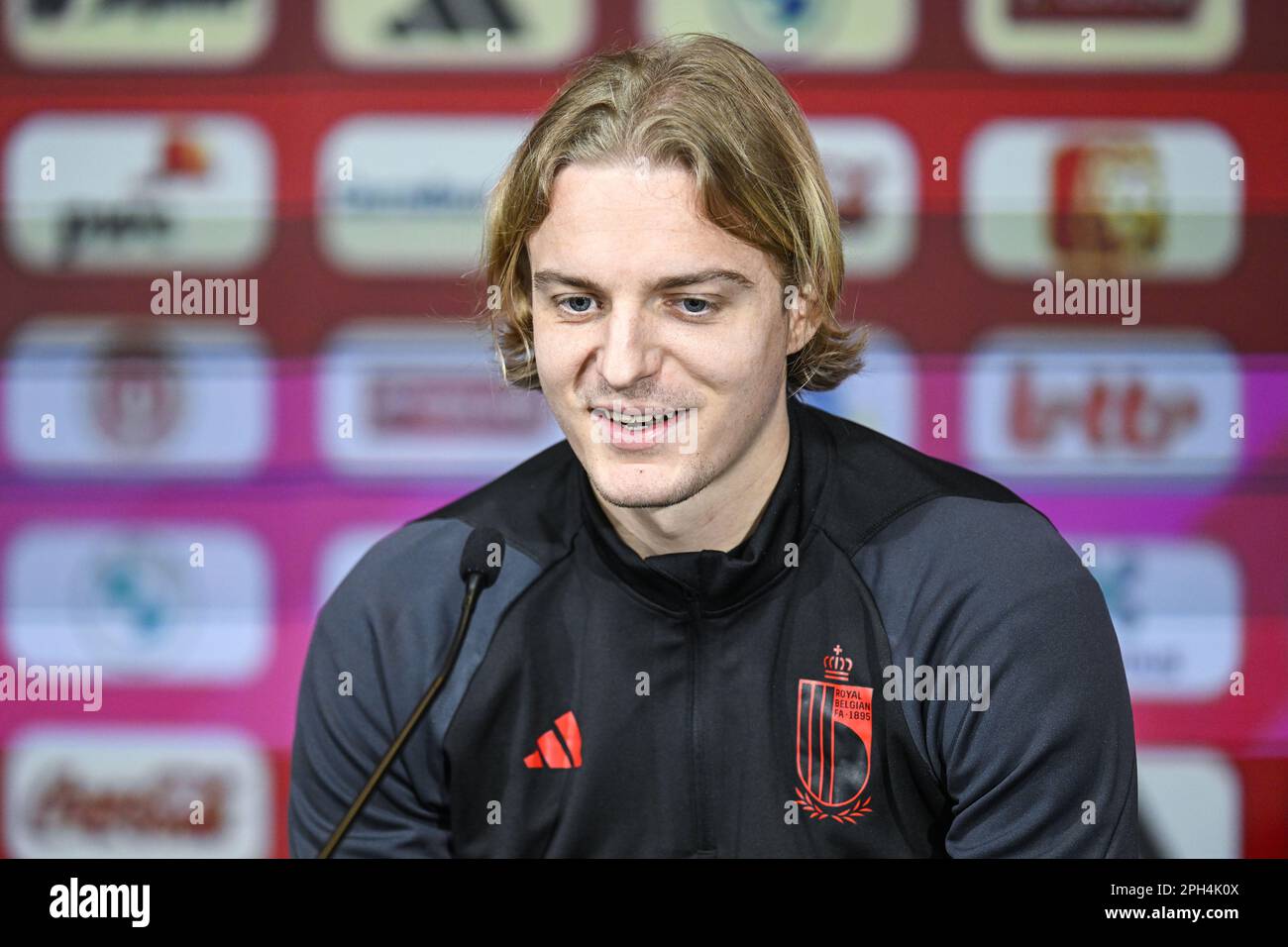 Belgium. 26th Mar, 2023. Belgium's Sebastiaan Bornauw pictured during a press conference