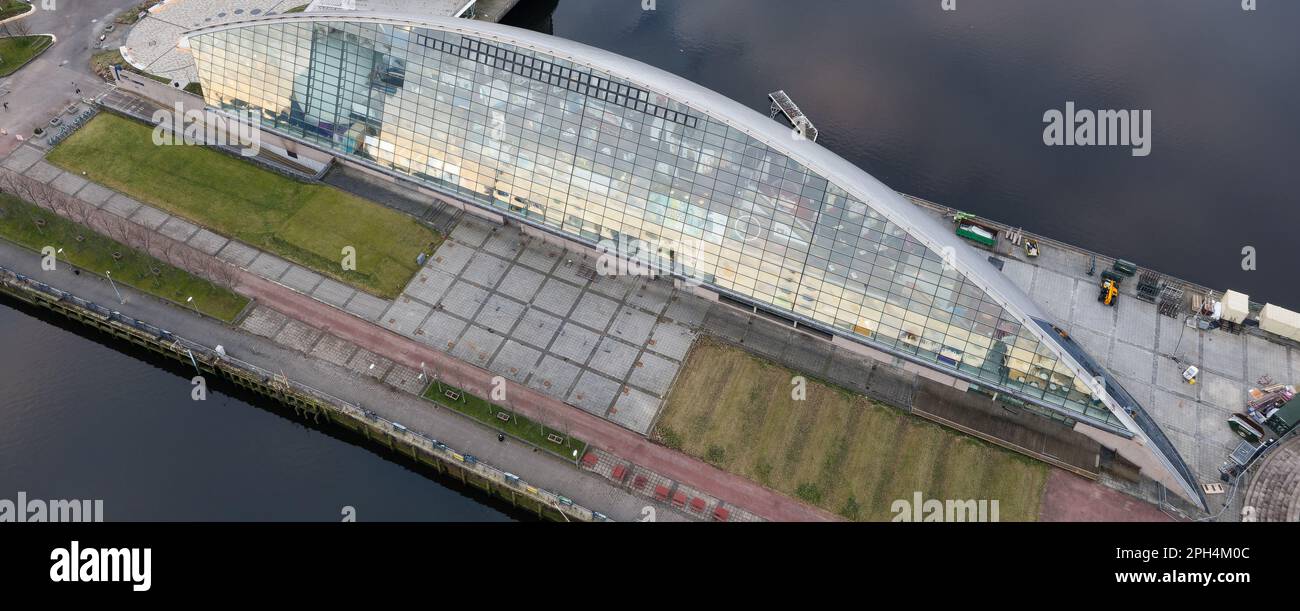 Glasgow Science Centre and Tower on the River Clyde aerial view Stock Photo