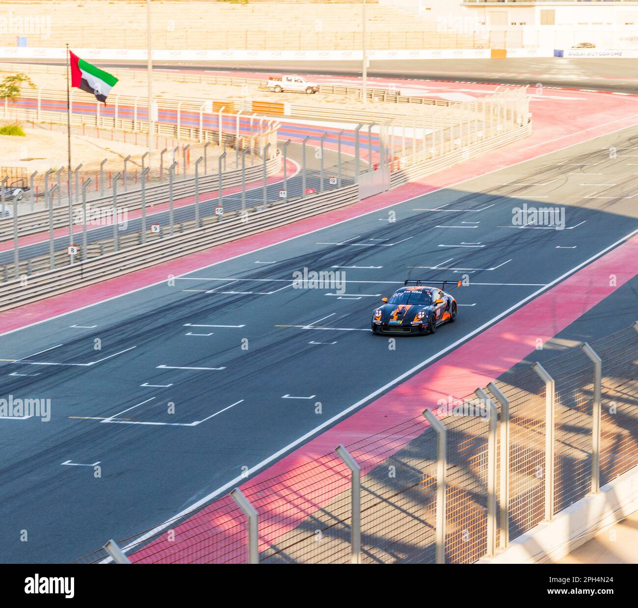Dubai, UAE 01.14.2023 Racing cars on Dubai Autodrome circuit during