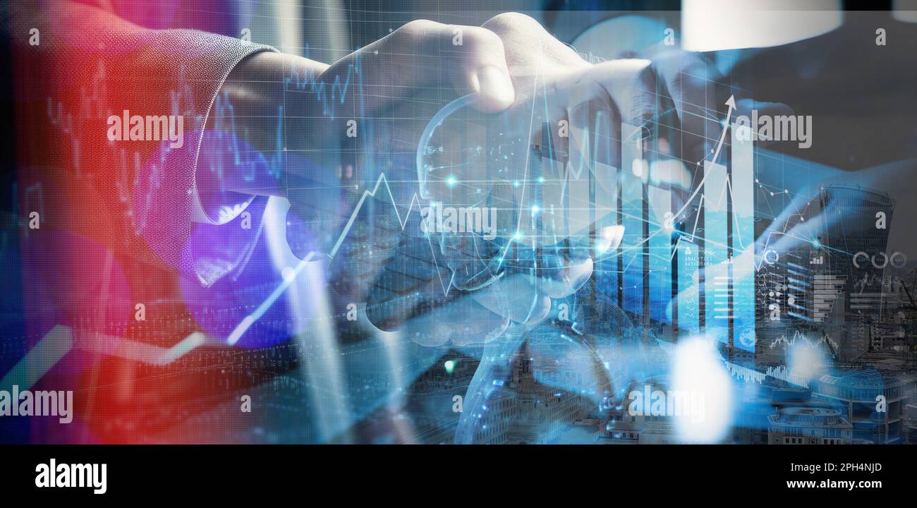 Business strategy.Business and economic growth on global business network, Data analysis of financial and banking, Stock, AI, Technology and data conn Stock Photo