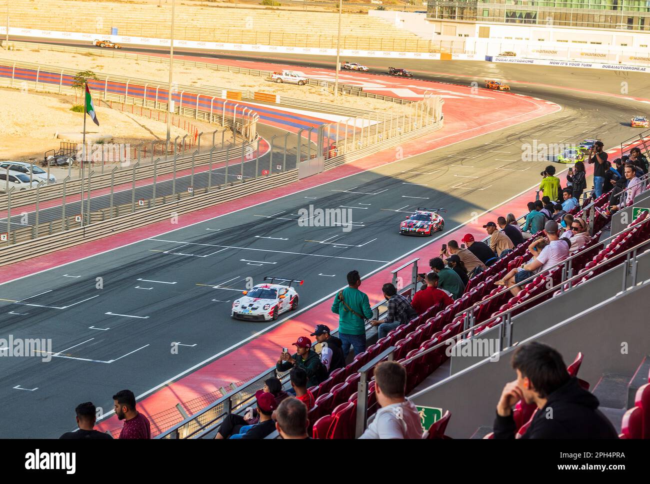 Dubai, UAE 01.14.2023 Racing cars on Dubai Autodrome circuit during