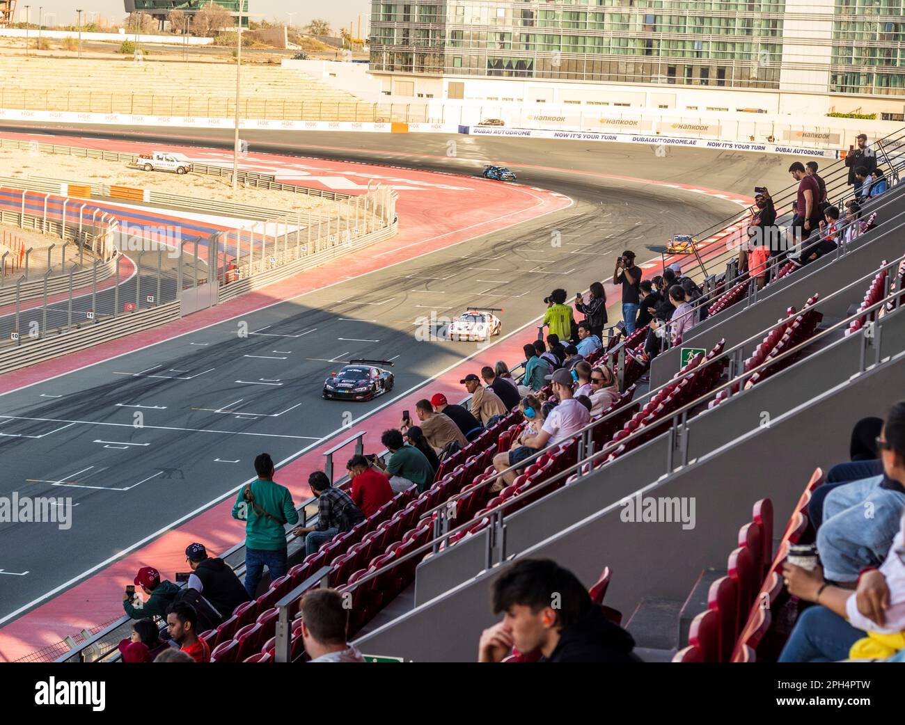 Dubai, UAE 01.14.2023 Racing cars on Dubai Autodrome circuit during