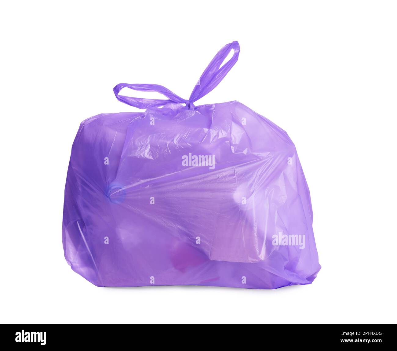 Full violet garbage bag isolated on white. Rubbish recycling Stock Photo Alamy