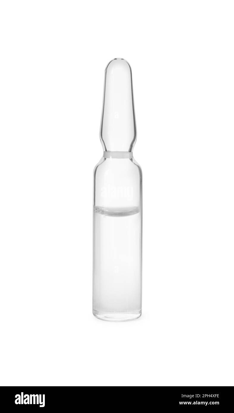 Pharmaceutical ampoule with medication isolated on white Stock Photo