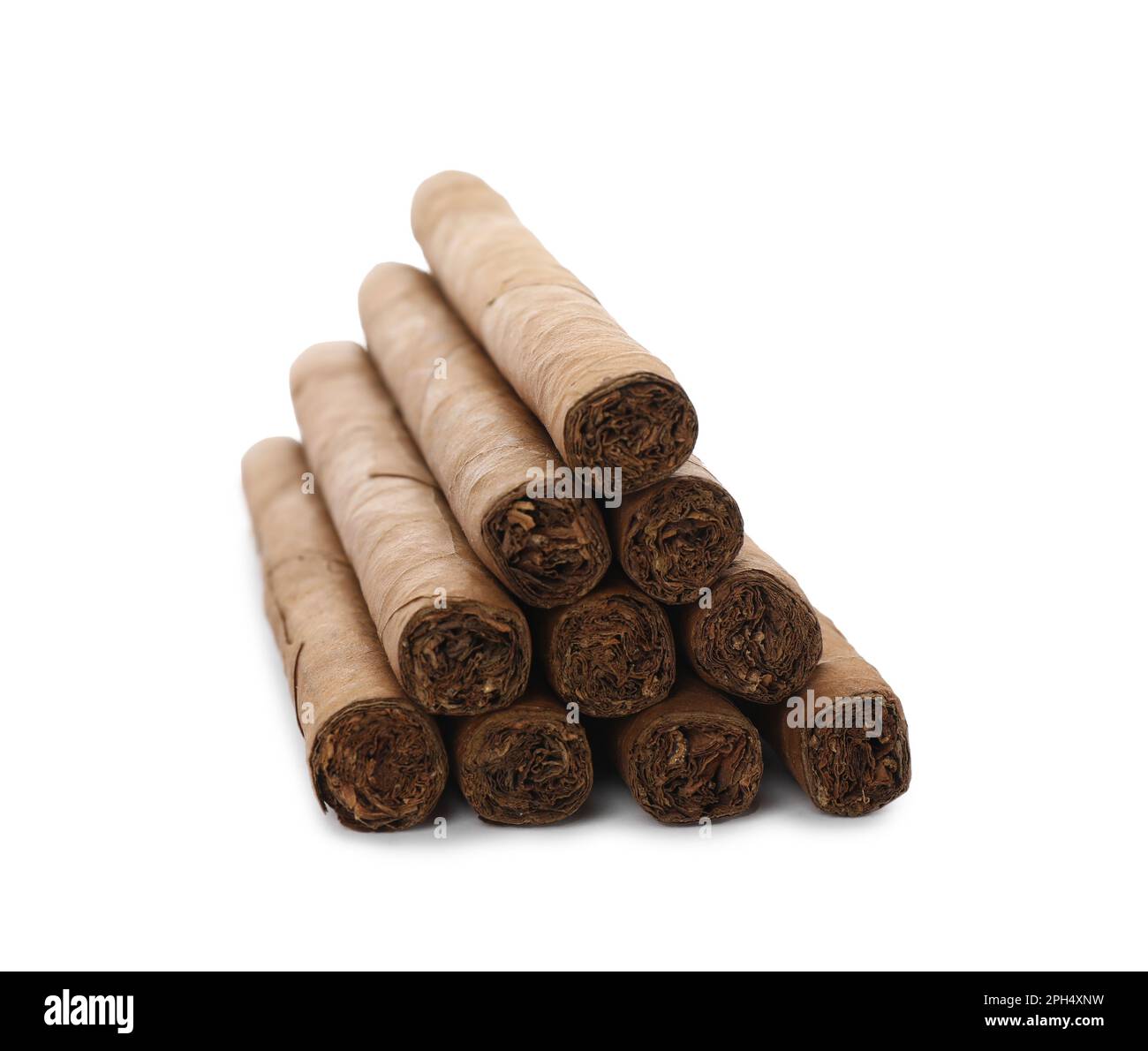 Cigars wrapped in tobacco leaves on white background Stock Photo Alamy