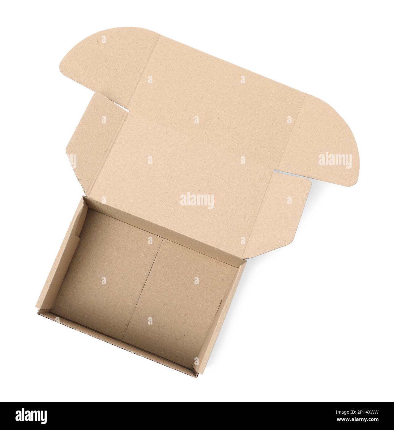 Empty open cardboard box isolated on white, top view Stock Photo - Alamy