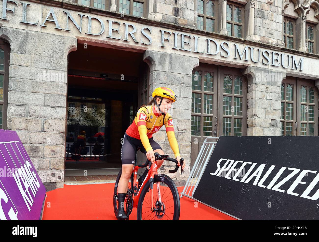 Wevelgem, Belgium. 26th Mar, 2023. Danish Rebecca Koerner of Uno-X Pro Cycling Team pictured during the presentation of riders, ahead of the women's Gent-Wevelgem - In Flanders Fields cycling race, 162, 5 km from Ieper to Wevelgem, Sunday 26 March 2023. BELGA PHOTO DAVID PINTENS Credit: Belga News Agency/Alamy Live News Stock Photo