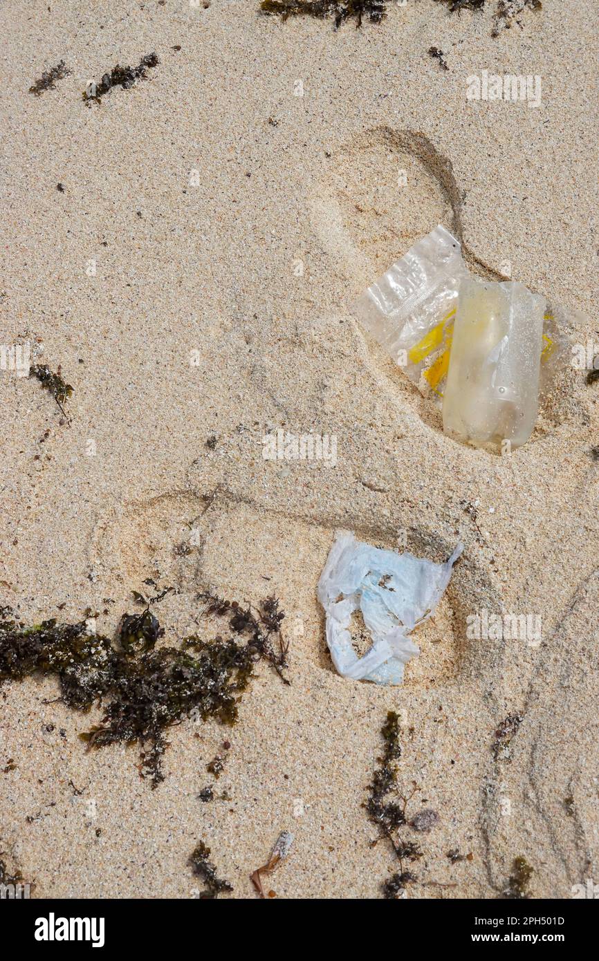 Footprint, human footprint with plastic waste Stock Photo Alamy