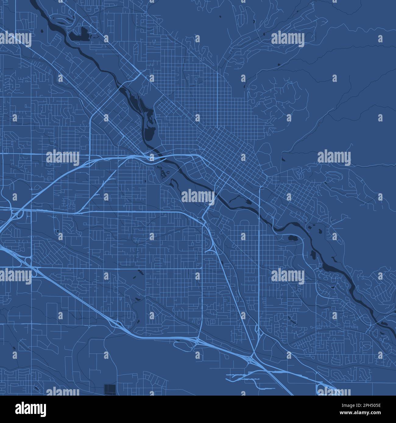 Blue Boise map, Idaho, detailed municipality map. skyline panorama. Decorative graphic tourist