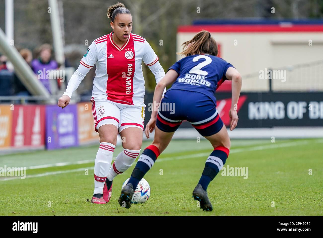 Amsterdam, Netherlands. 26th Mar, 2023. AMSTERDAM, NETHERLANDS - MARCH 26: Chasity Grant of Ajax runs with the ball during the Azerion Eredivisie Vrouwen match between Ajax and vv Alkmaar at Sportcomplex De Toekomst on March 26, 2023 in Amsterdam, Netherlands (Photo by Jeroen Meuwsen/Orange Pictures) Credit: Orange Pics BV/Alamy Live News Stock Photo