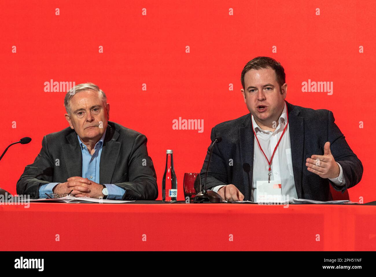 Cork, Ireland. 26th Mar, 2023. Today is the last day of the 72nd Labour Party Conference at the Silver Springs Hotel, Cork. Labour Party TD Brendan Howlin and British MP Stephen Doughty at the conference. Credit: AG News/Alamy Live News Stock Photo