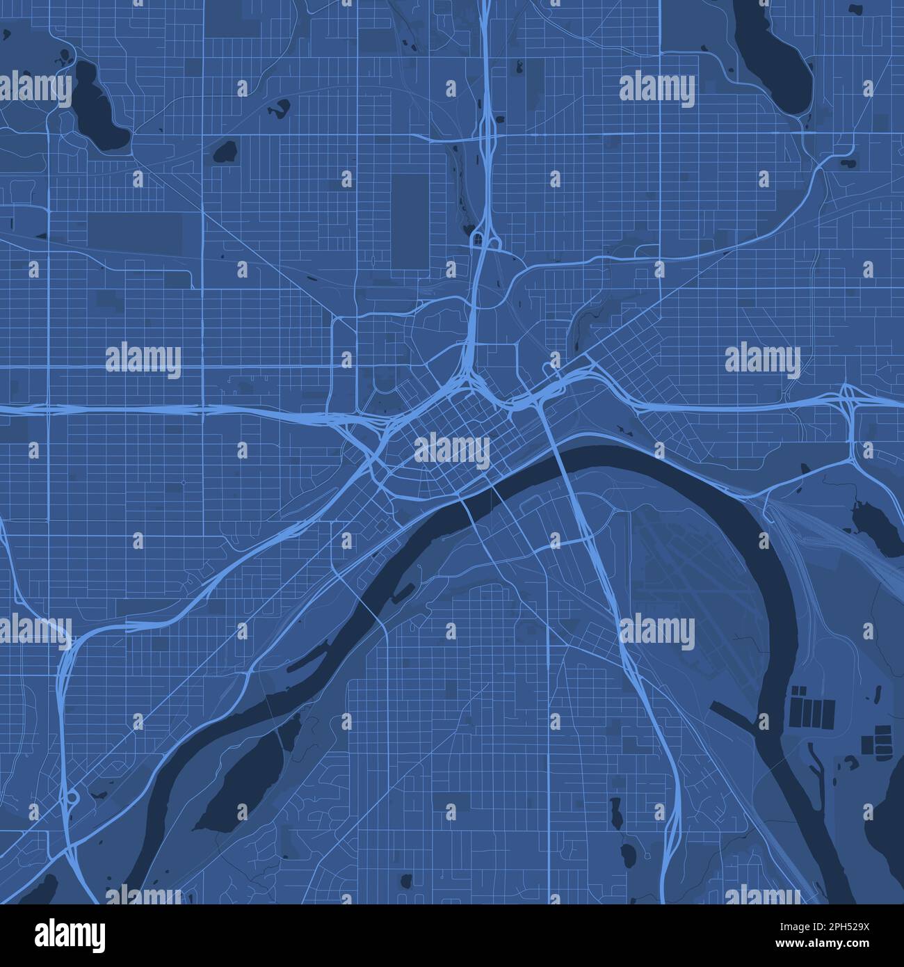 Blue Saint Paul map, Minnesota, detailed municipality map. skyline panorama. Decorative graphic tourist map of Saint Paul territory. Royalty free vect Stock Vector