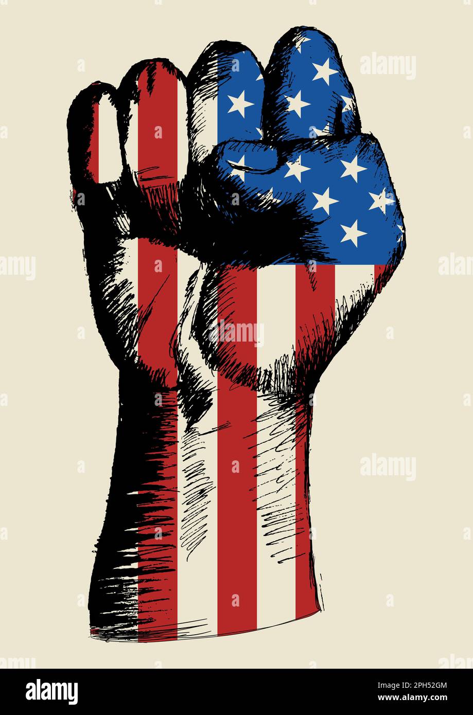 Sketch illustration of a fist with American insignia Stock Photo - Alamy