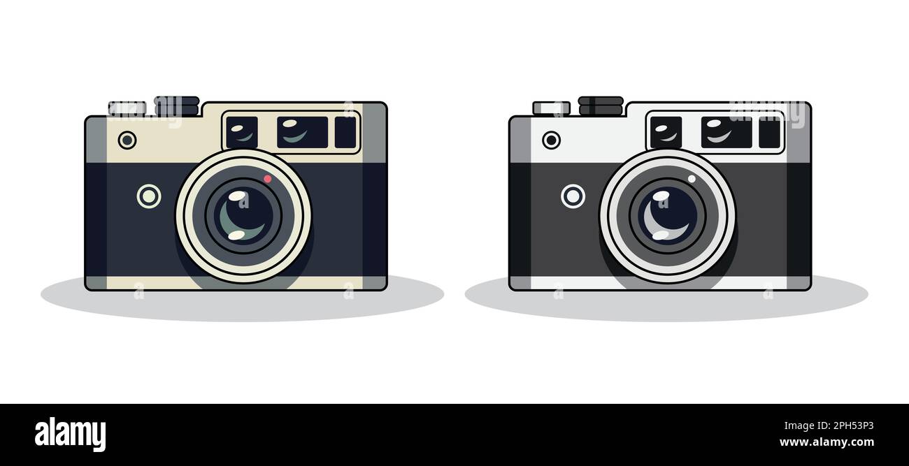 Set flat icon vintage camera with shadow on white background. Vector ...