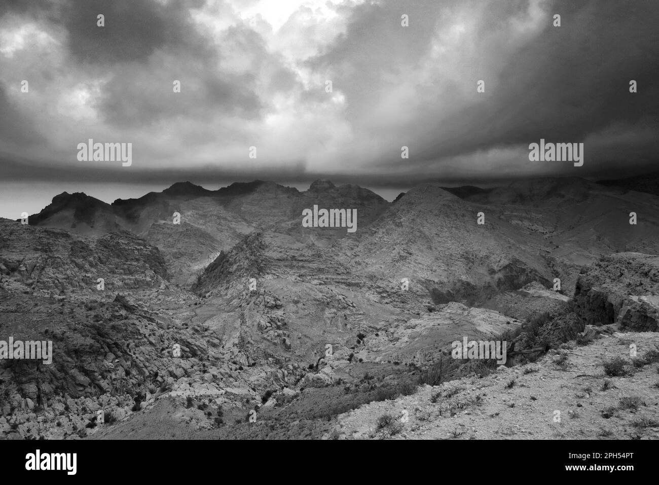 View over the landscape of Jabal Abu Mahmoud Mountains, South Central Jordan, Middle East Stock Photo