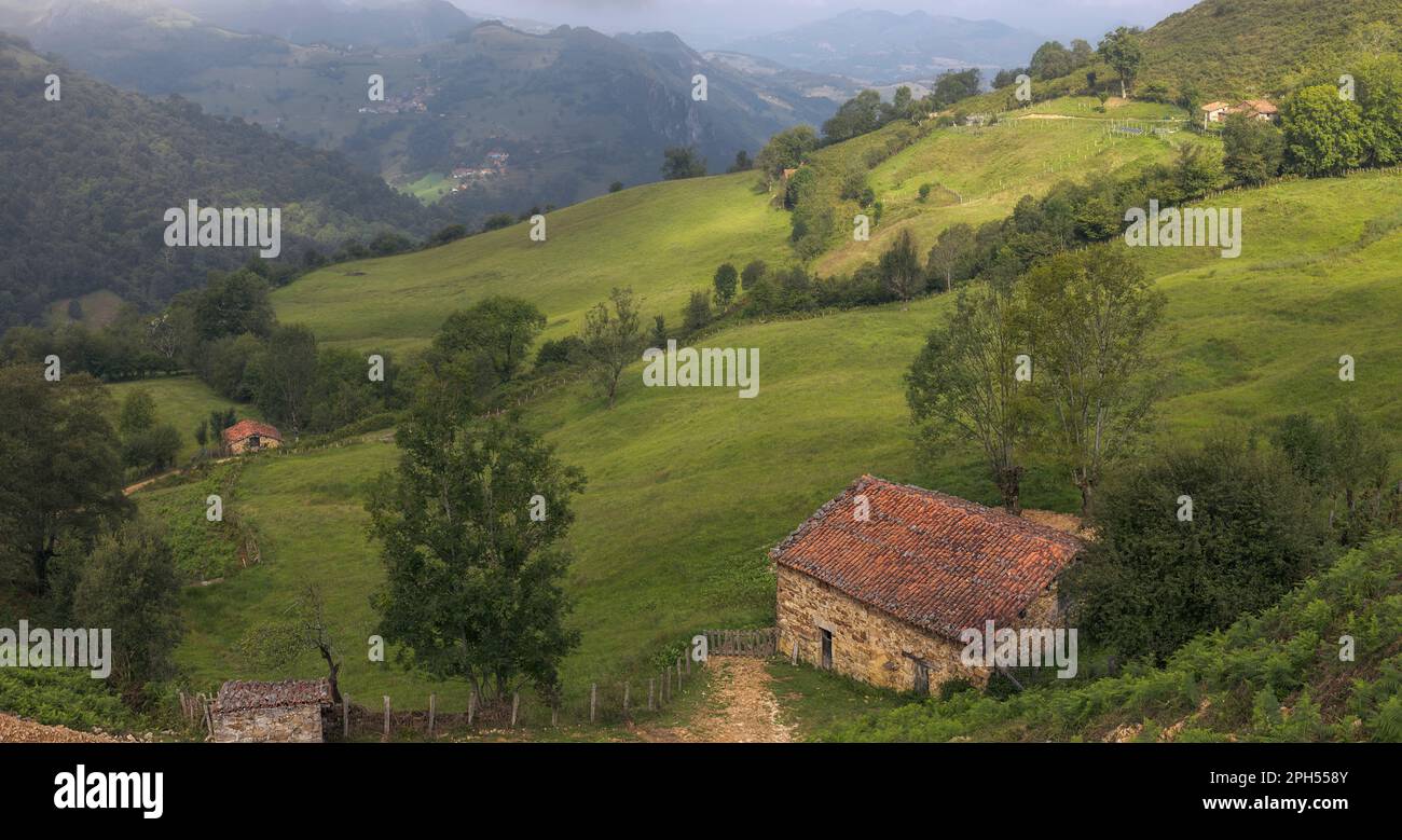 Beautiful Countryside Landscape in Asturias, Spain Stock Photo