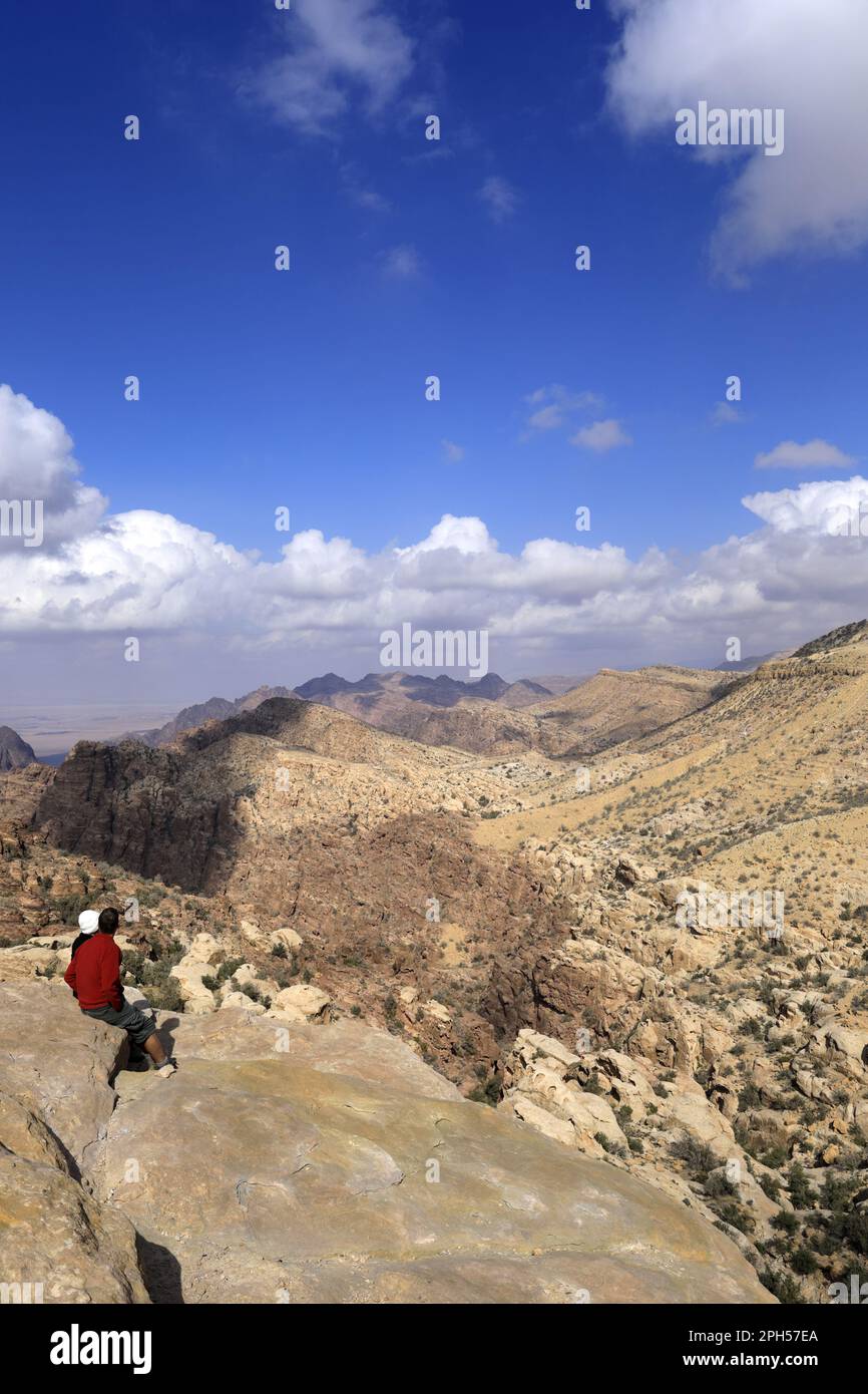 Walkers in the Sahwah Wadi, Jabal Sufaha ridge, South Central Jordan ...