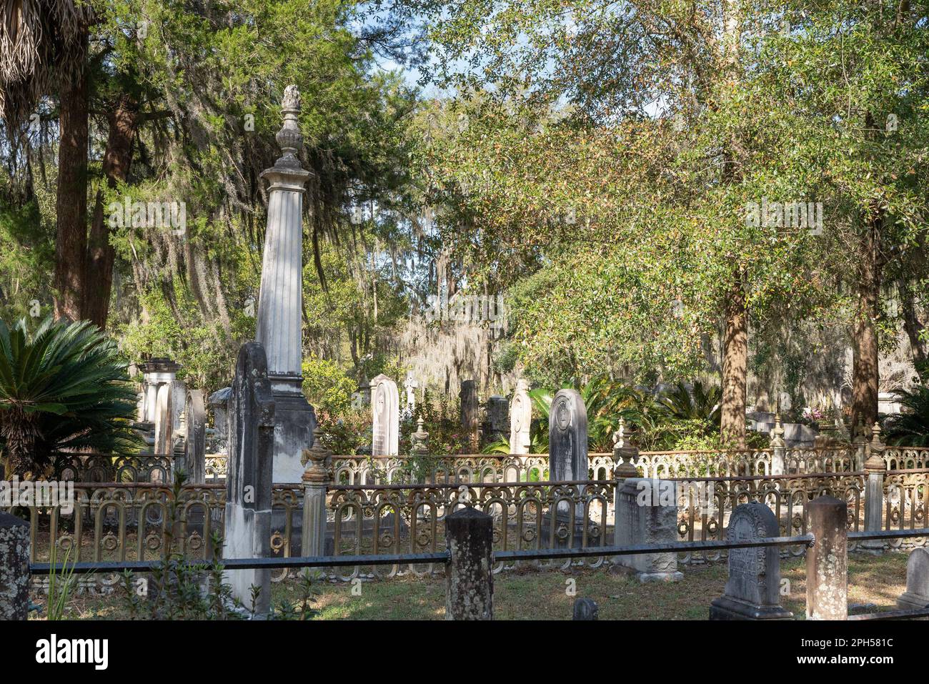 Savannah, Georgia - February 20, 2023:  View of historic Bonaventure Cemetery with graves and scenic landscape in view. Stock Photo