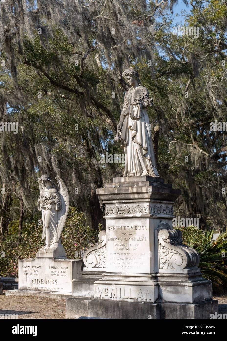 Savannah, Georgia - February 20, 2023:  View of historic Bonaventure Cemetery with graves and scenic landscape in view. Stock Photo